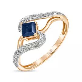 Золотое Кольцо c бриллиантами и сапфиром