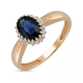 Золотое кольцо c бриллиантами и сапфиром