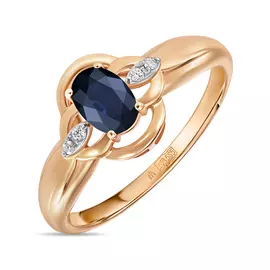 Золотое кольцо c бриллиантами и сапфиром