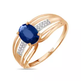 Золотое Кольцо c бриллиантами и сапфиром