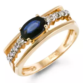 Золотое кольцо c бриллиантами и сапфиром