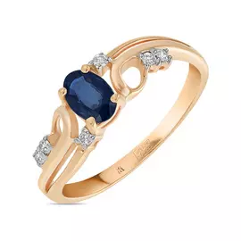 Золотое Кольцо c бриллиантами и сапфиром