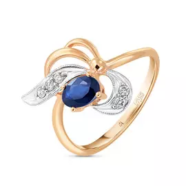 Золотое Кольцо c бриллиантами и сапфиром