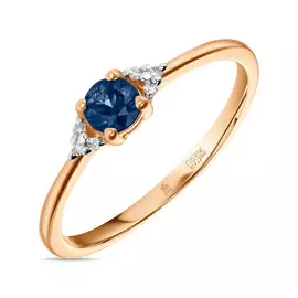 Золотое кольцо c бриллиантами и сапфиром