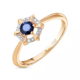 Золотое кольцо c бриллиантами и сапфиром