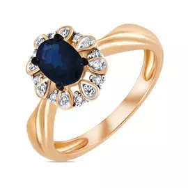 Золотое кольцо c бриллиантами и сапфиром