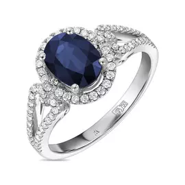 Золотое кольцо c бриллиантами и сапфиром