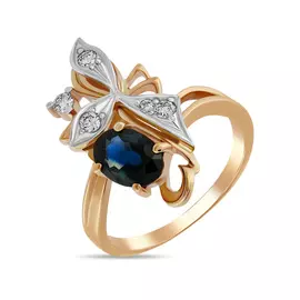 Золотое кольцо c бриллиантами и сапфиром