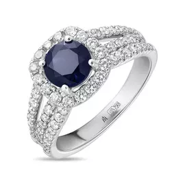 Золотое кольцо c бриллиантами и сапфиром