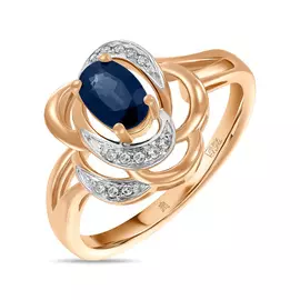 Золотое Кольцо c бриллиантами и сапфиром
