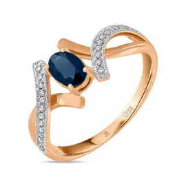 Золотое Кольцо c бриллиантами и сапфиром