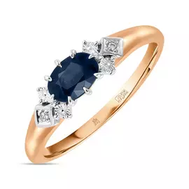 Золотое Кольцо c бриллиантами и сапфиром