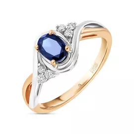 Золотое Кольцо c бриллиантами и сапфиром