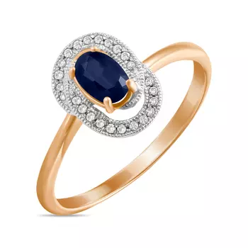 Золотое Кольцо c бриллиантами и сапфиром