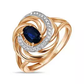 Золотое кольцо c бриллиантами и сапфиром