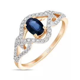 Золотое кольцо c бриллиантами и сапфиром