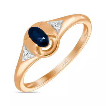 Золотое кольцо c бриллиантами и сапфиром