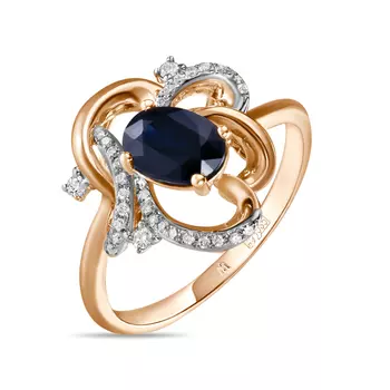 Золотое Кольцо c бриллиантами и сапфиром