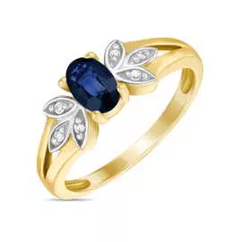 Золотое кольцо c бриллиантами и сапфиром