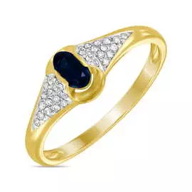 Золотое кольцо c бриллиантами и сапфиром