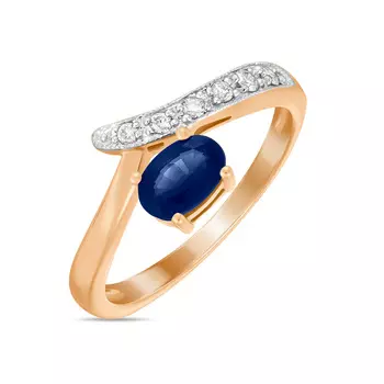 Золотое Кольцо c бриллиантами и сапфиром