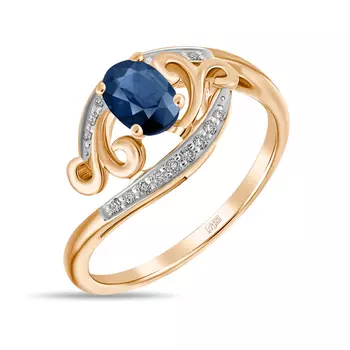 Золотое Кольцо c бриллиантами и сапфиром
