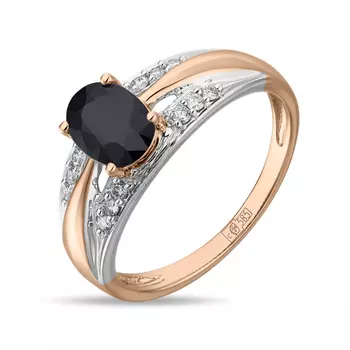 Золотое кольцо c бриллиантами и сапфиром