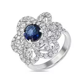 Золотое кольцо c бриллиантами и сапфиром