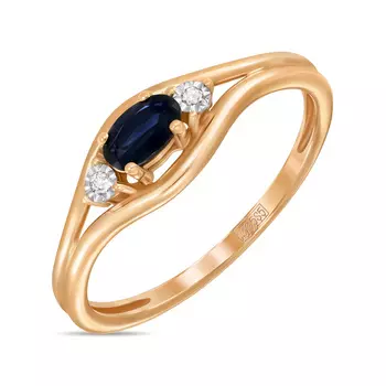 Золотое Кольцо c бриллиантами и сапфиром