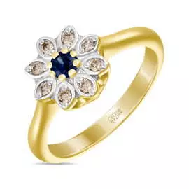 Золотое кольцо c бриллиантами и сапфиром