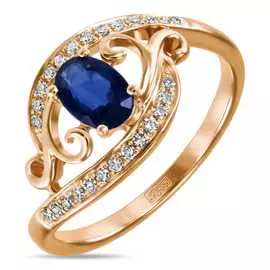 Золотое кольцо c бриллиантами и сапфиром