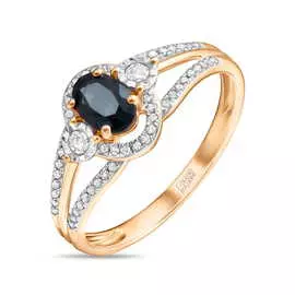 Золотое кольцо c бриллиантами и сапфиром