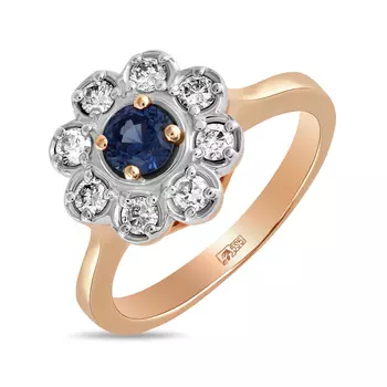 Золотое кольцо c бриллиантами и сапфиром