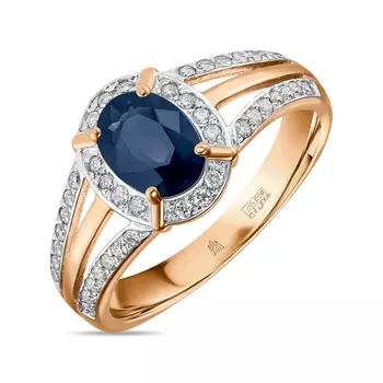 Золотое кольцо c бриллиантами и сапфиром