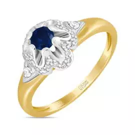 Золотое кольцо c бриллиантами и сапфиром