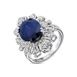 Золотое Кольцо c бриллиантами и сапфиром