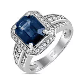 Золотое Кольцо c бриллиантами и сапфиром