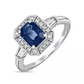 Золотое Кольцо c бриллиантами и сапфиром