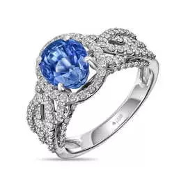 Золотое кольцо c бриллиантами и сапфиром