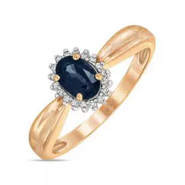 Золотое кольцо c бриллиантами и сапфиром