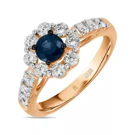 Золотое кольцо c бриллиантами и сапфиром
