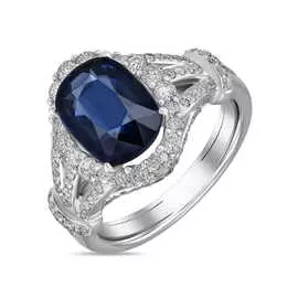 Золотое кольцо c бриллиантами и сапфиром