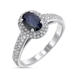 Золотое кольцо c бриллиантами и сапфиром