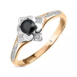 Золотое кольцо c бриллиантами и сапфиром