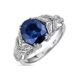 Золотое кольцо c бриллиантами и сапфиром