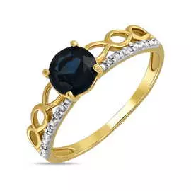 Золотое кольцо c бриллиантами и сапфиром