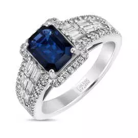 Золотое кольцо c бриллиантами и сапфиром