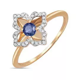 Золотое кольцо c бриллиантами и сапфиром