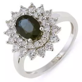 Золотое кольцо c бриллиантами и сапфиром