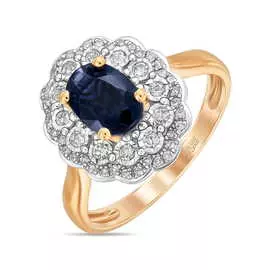 Золотое кольцо c бриллиантами и сапфиром